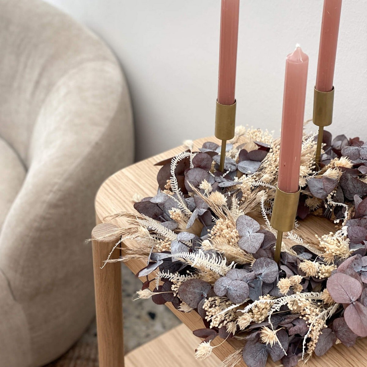 Adventskranz "Beige" aus Trockenblumen