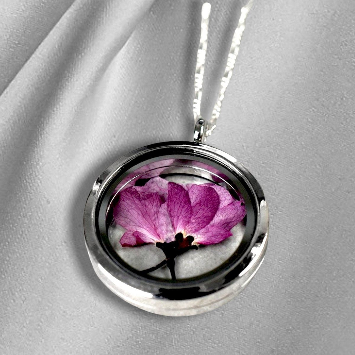 Japanische Kirschblüte Medaillon - 925 Sterling Silber Kette Sakura Kirschblütenanhänger