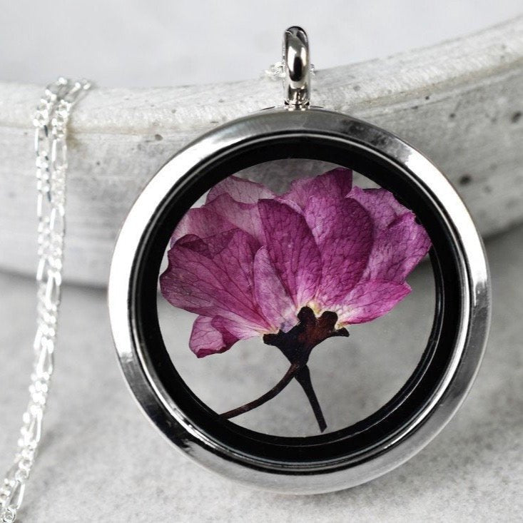 Japanische Kirschblüte Medaillon - 925 Sterling Silber Kette Sakura Kirschblütenanhänger