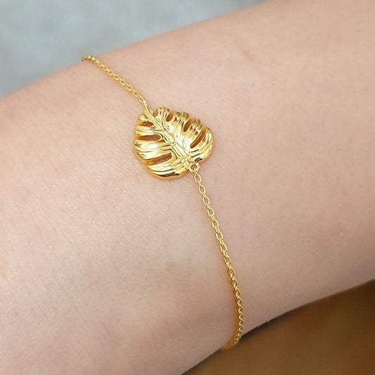 Monstera Blatt Gold Armband - 925 Sterling Gold