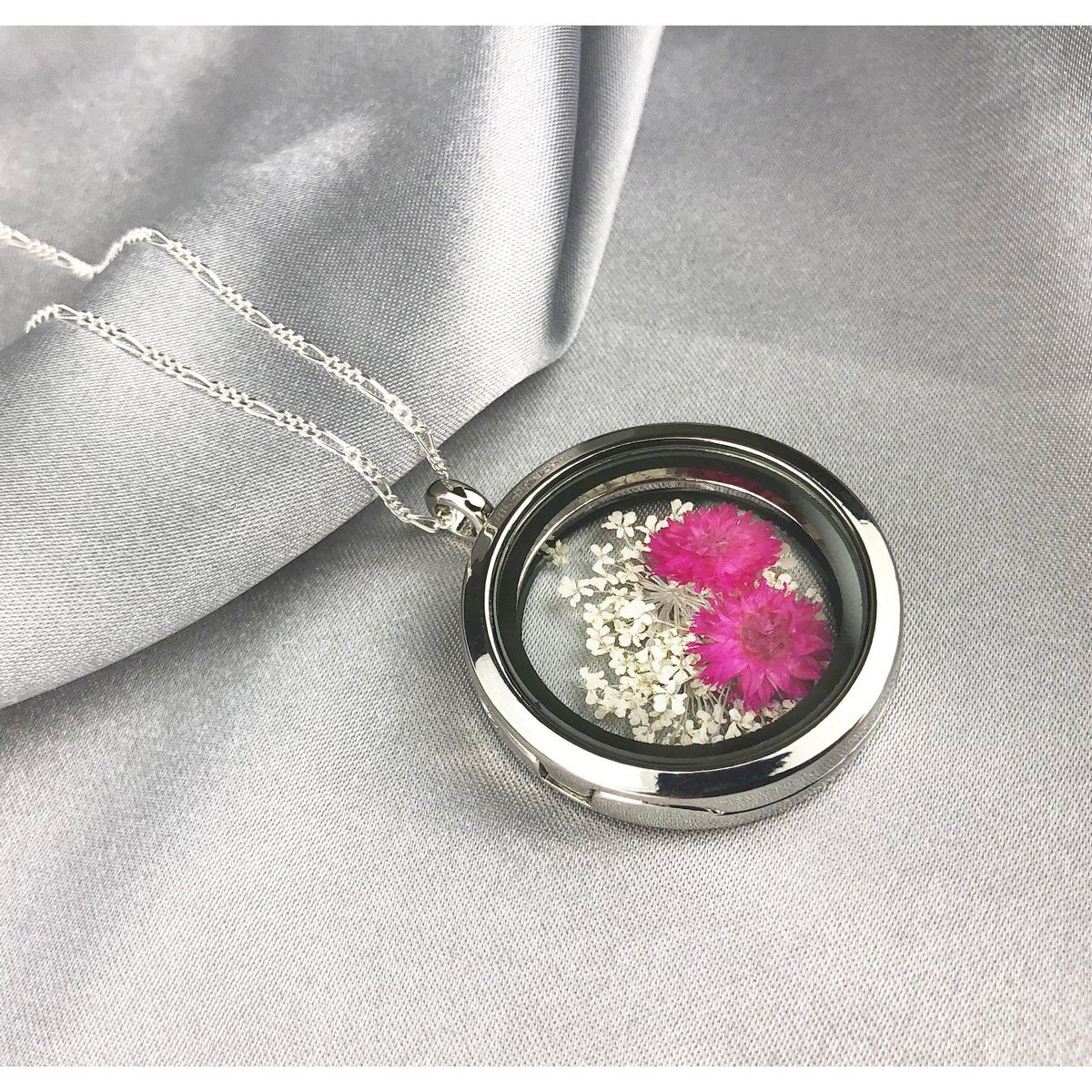 Echte Blumen Lebensfreude Amulett - 925 Sterling Silber