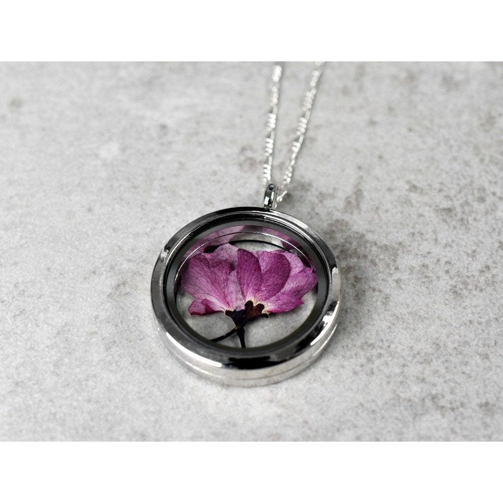 Japanische Kirschblüte Medaillon - 925 Sterling Silber Kette Sakura Kirschblütenanhänger