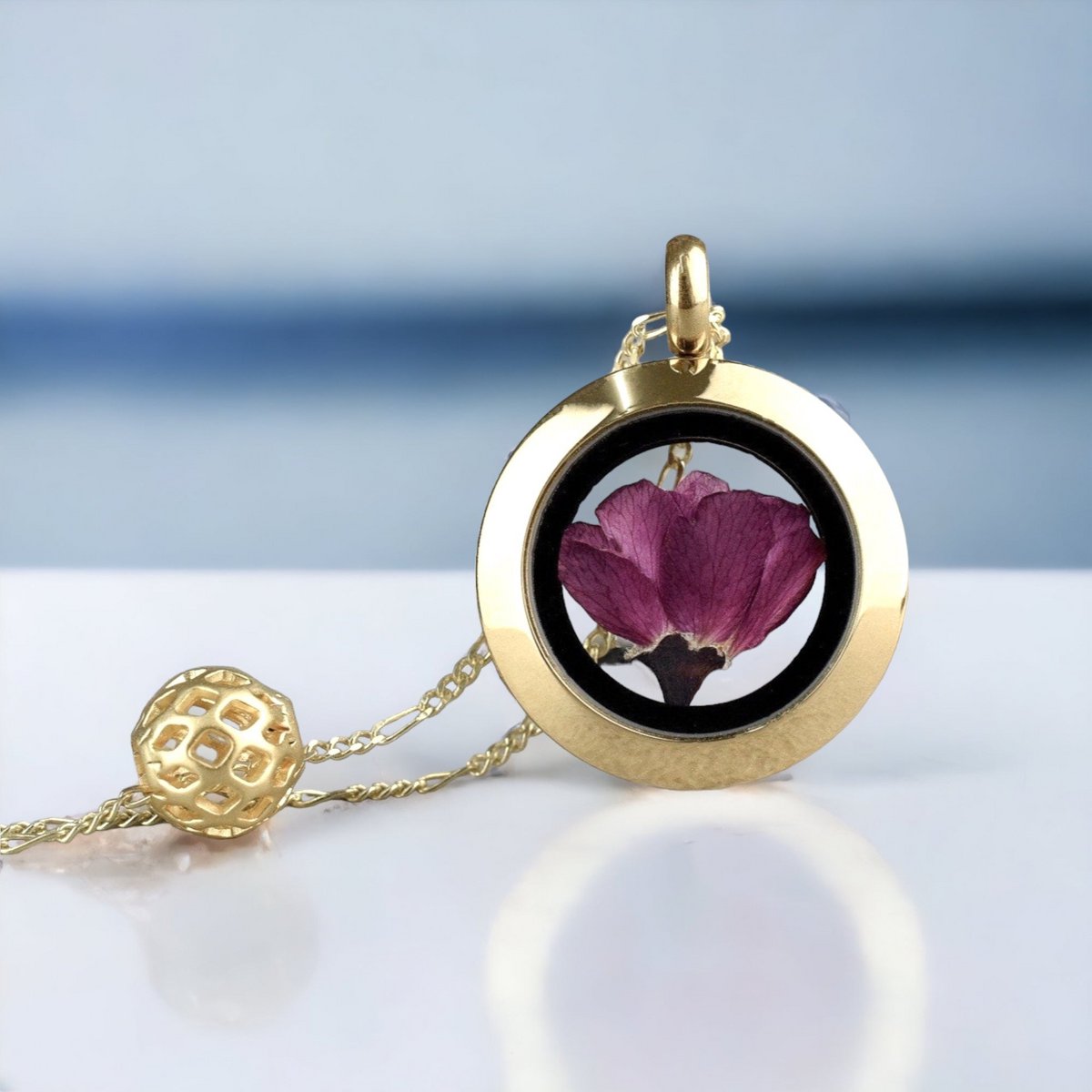 Echte Japanische Kirschblüte - Sakura Medaillon - 925 Sterling Vergoldet