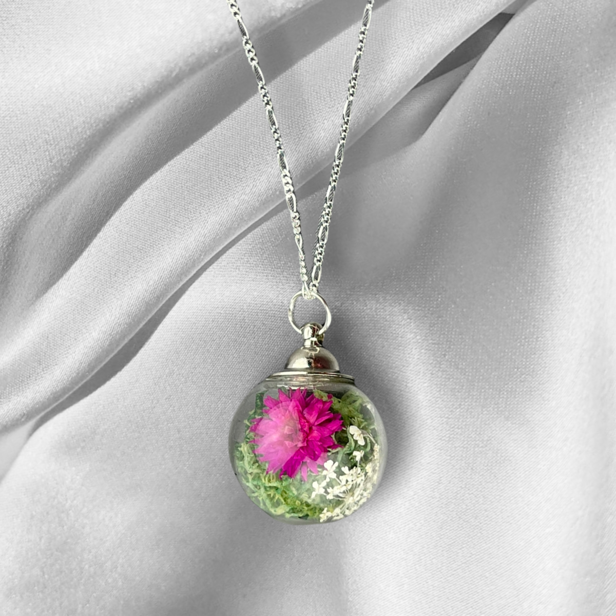 Blumenstrauß-Halskette - 925 Echte Florale Sterling Silber Halskette Chrysantheme