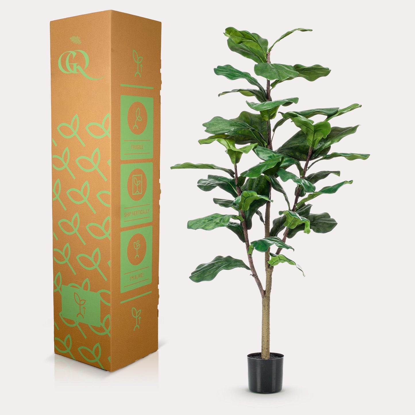 Kunstpflanze Ficus Lyrata - Tabakspflanze - 125 cm Höhe - Pflegeleichte Kunstpflanze für moderne Innenräume