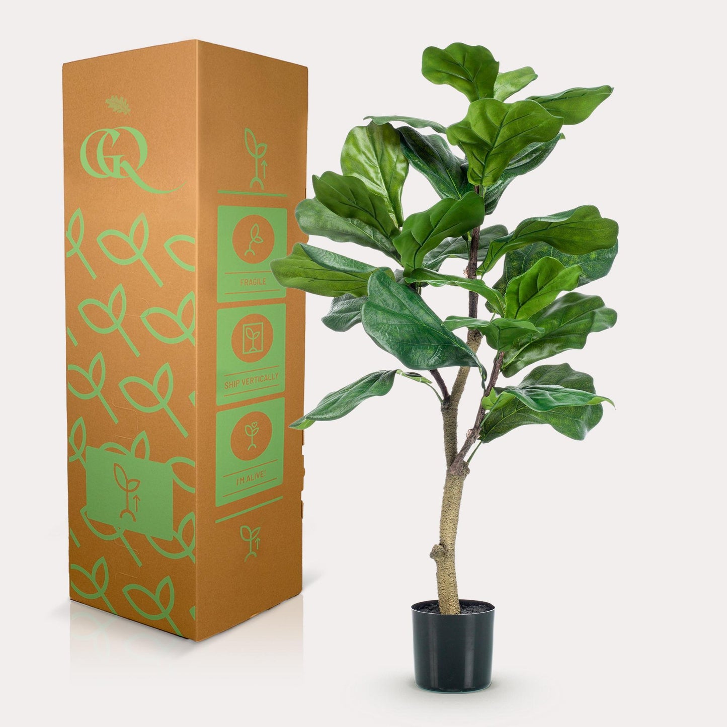 Kunstpflanze Ficus Lyrata - Tabakspflanze - 100 cm Höhe - Pflegeleichte Kunstpflanze für stilvolle Innenräume