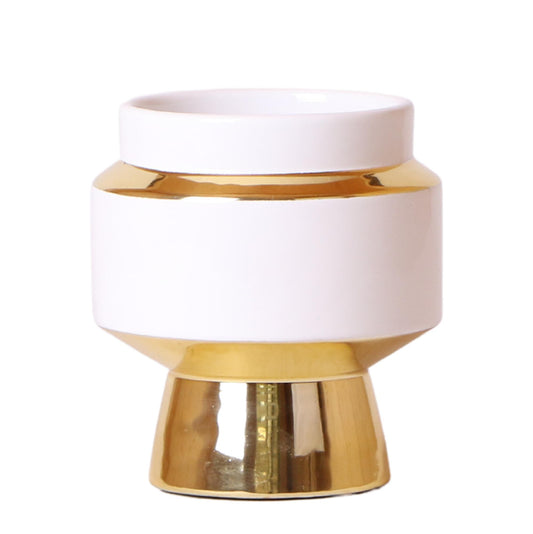 Kolibri Home | Le Chic Blumentopf - Weißer dekorativer Keramiktopf mit goldenen Details - Ø9cm