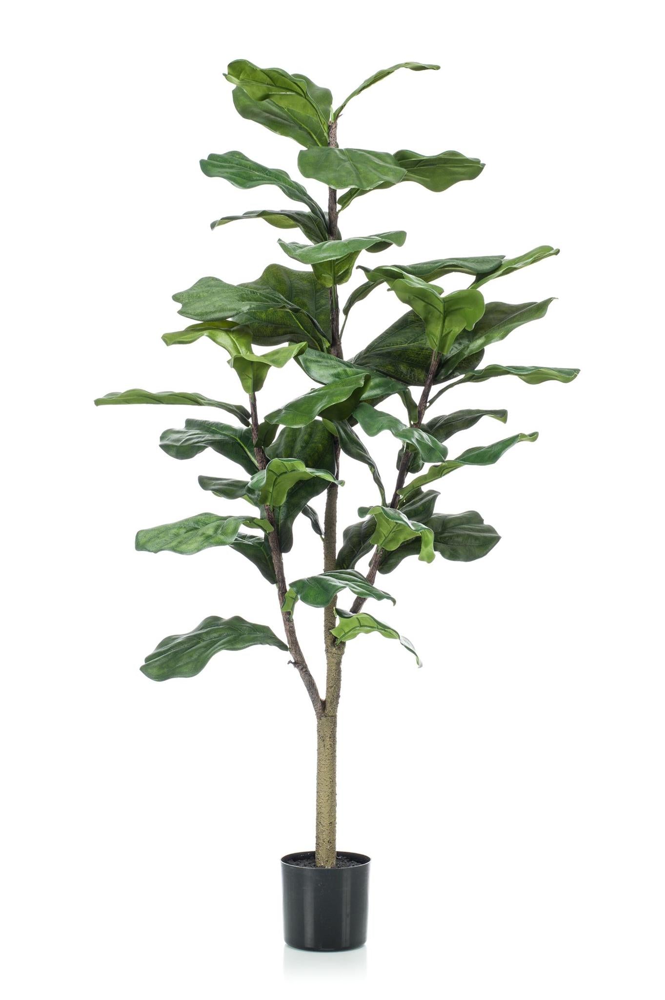 Kunstpflanze Ficus Lyrata - Tabakspflanze - 125 cm Höhe - Pflegeleichte Kunstpflanze für moderne Innenräume