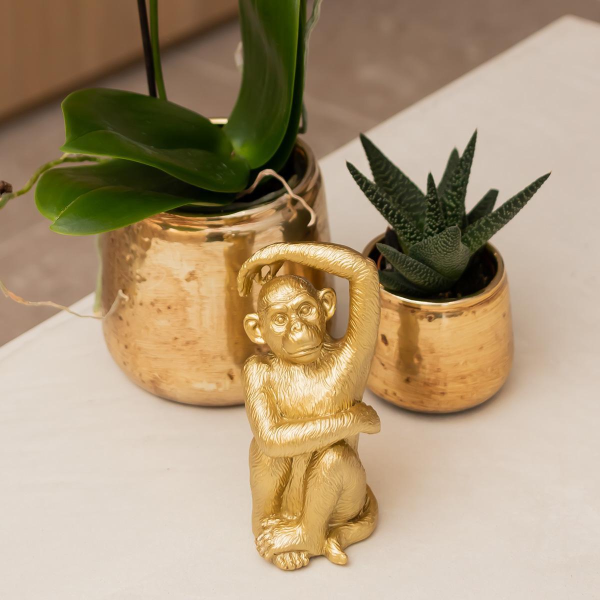 Kolibri Home | Ornament - Dekoration Skulptur Sitzender Affe - Gold