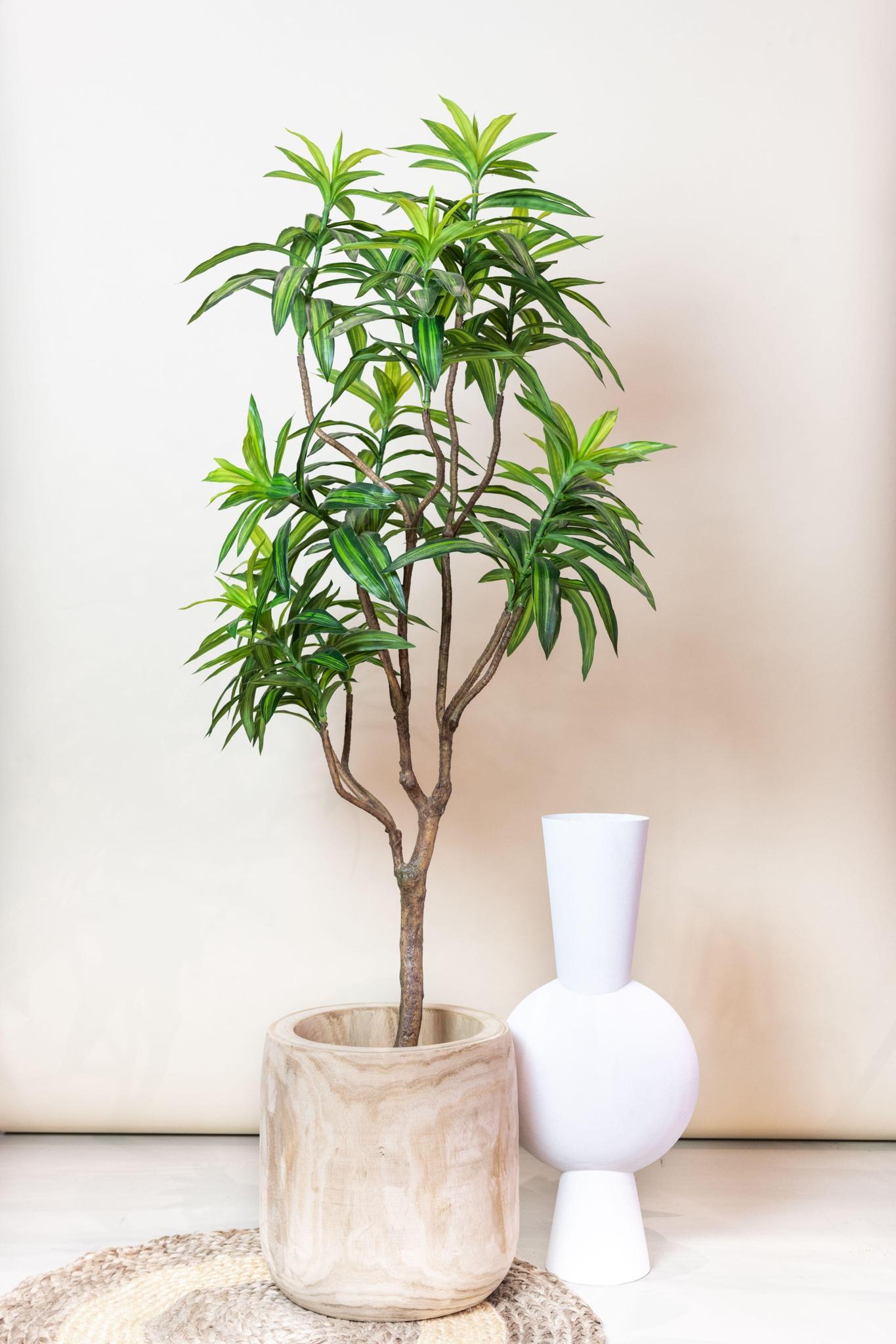 Kunstpflanze Dracaena - Drachenbaum - 130 cm Höhe - Pflegeleichte Kunstpflanze für elegante Innenräume