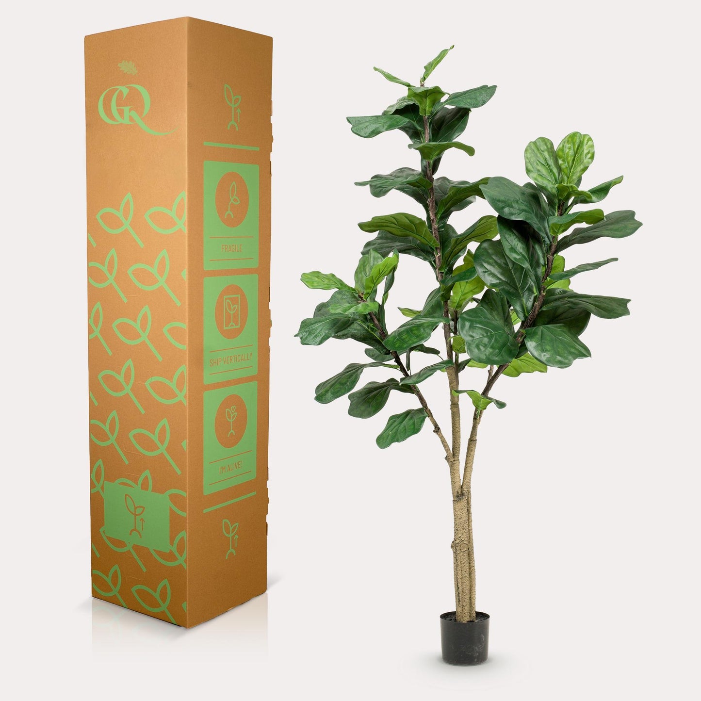 Kunstpflanze Ficus Lyrata - Tabakspflanze - 180 cm Höhe - Pflegeleichte Kunstpflanze für große Innenräume