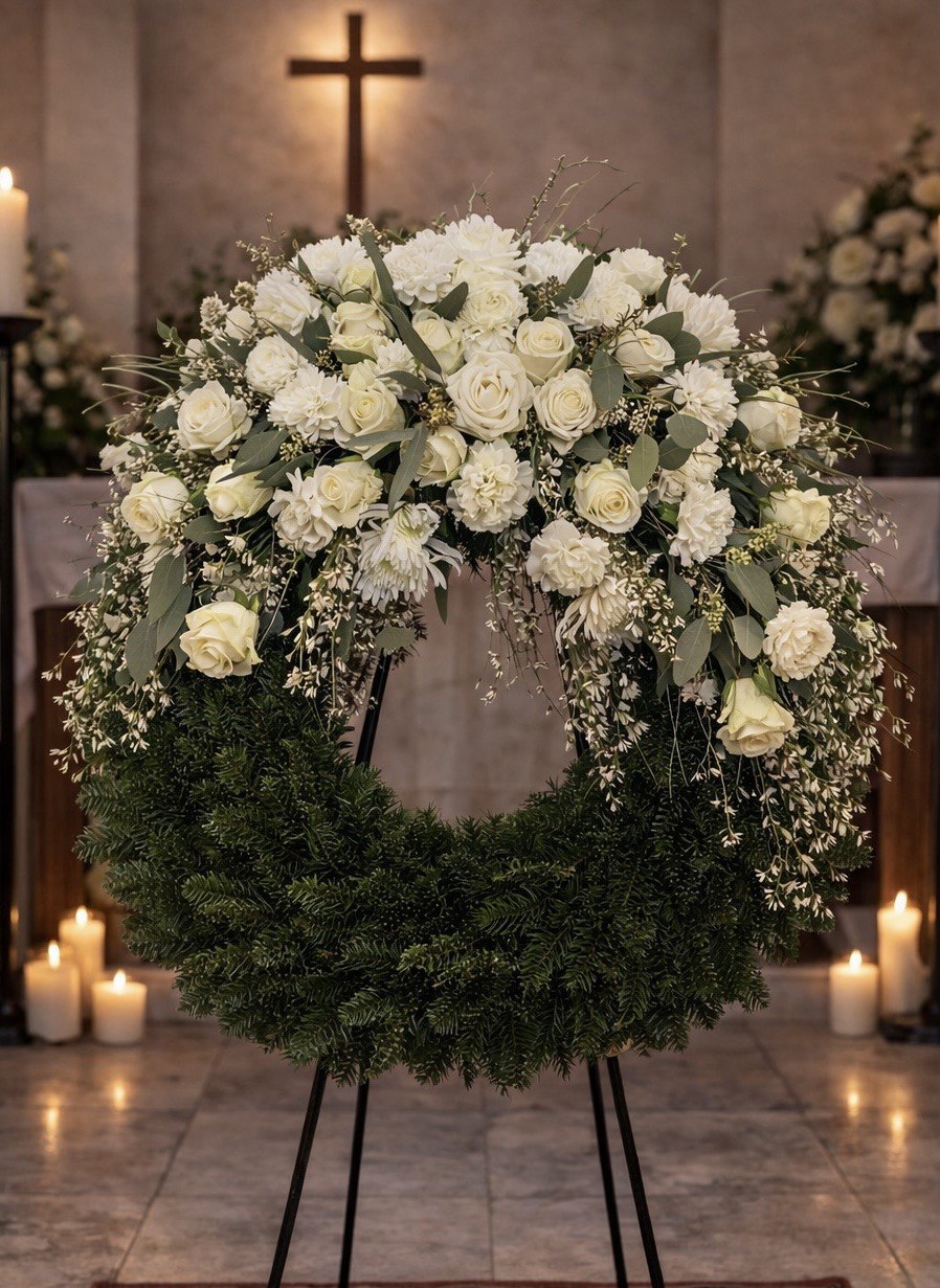 Trauerkranz mit weissen Rosen